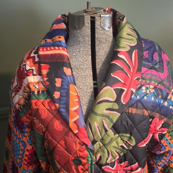 Farm Rio Patchwork Tapestry Crochet Puffer coat - Picture 9 of 9